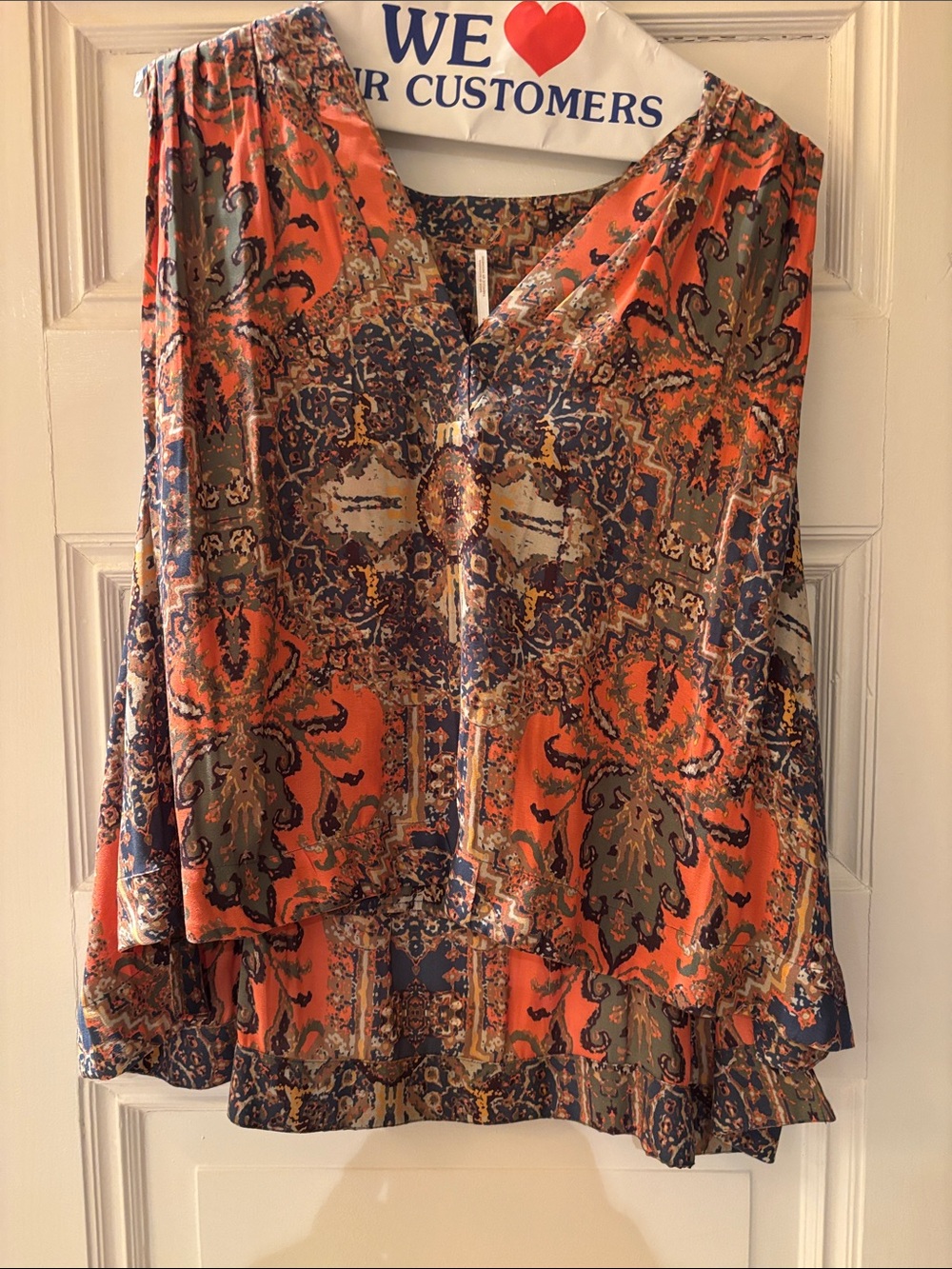 Free People Orange Paisley V-Neck Sleeveless Blouse